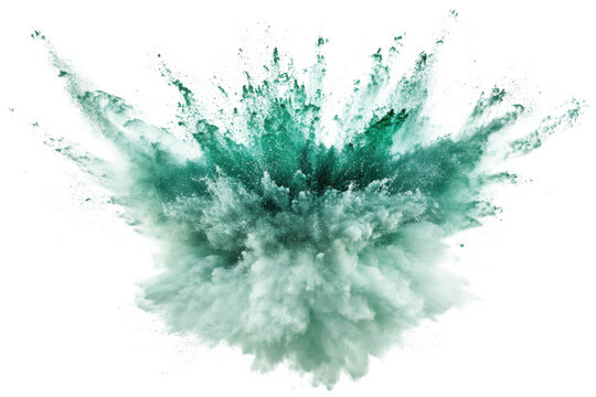 Teal powder explosion effect on white background on transparent background
