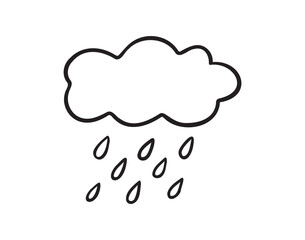 Cloud with rain hand drawn doodle icon. Outline drawing cloud with rain