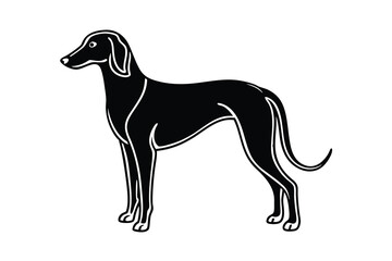 Elegant black silhouette of a slender hound dog breed