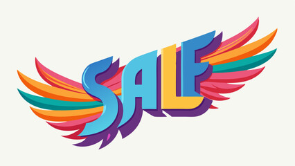 Obraz premium Feathered Edges The text SALE with feathered edges combining metallic hues with a rainbow color palette giving it a whimsical disco flair.