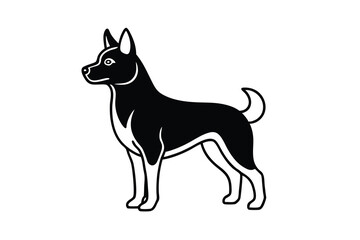 Black and white illustration of a dog standing