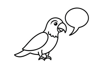 Cartoon parrot bird talking speech bubble outline drawing