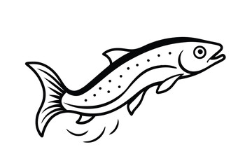 Leaping salmon black and white line art illustration