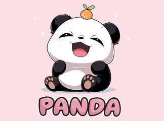 Cute kawaii panda vector illustration – Cartoon animal character with orange fruit on head, perfect for kids designs, t-shirts, and nursery decor.