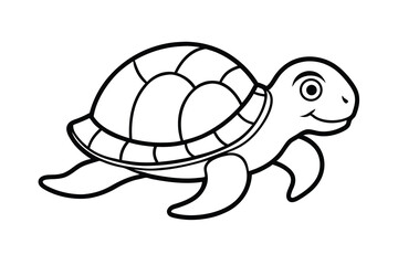 Adorable Cartoon Sea Turtle, Outline Drawing, Coloring Page, Ocean Animal