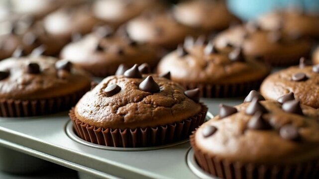 Watch how chocolate cupcakes rise and crack in the oven for a delightful baking experience