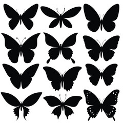 Fototapeta premium Collection of various elegant black butterfly silhouette illustrations for use in design projects and decorations