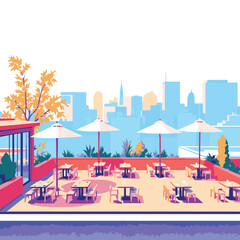 Rooftop cafe with beautiful cityscape in the background vector illustration