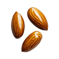 ultra-detailed close-up of golden roasted almonds with a subtle caramel glaze, luxury lighting effect, minimal shadow below, crisp shell texture, isolated on transparent background, png cutout