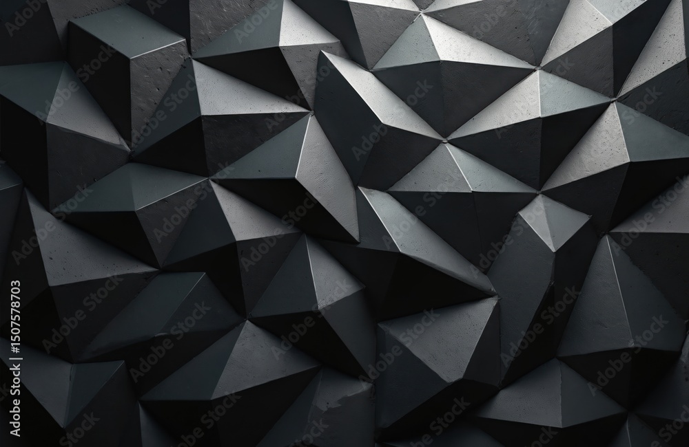 Poster black triangular abstract background with grunge surface in 3d rendering. geometric design of polygo