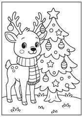 Cute Christmas Reindeer Coloring Page for Kids
