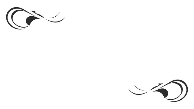 A white backdrop with elegant, abstract and symmetrical patterns placed in two corners, reminiscent of page border decorations.