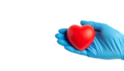 hand in medical glove holding red heart mockup png
