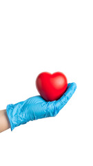 Fototapeta premium hand in medical glove holding red heart mockup png
