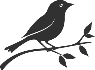 Obraz premium Minimalist silhouette of bird on branch with leaves