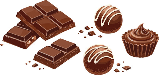 Milk or bitter dark chocolate bars, slices and small pieces. 