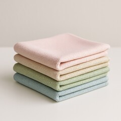 Elegant Home Decor: Soft Cotton Towels and Textiles Vector - Modern, Eco-Friendly, Stacked Pastel Bathroom and Kitchen Linens