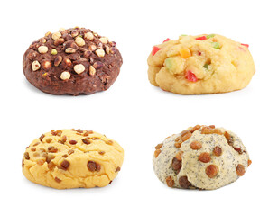 Different types of dough isolated on white, set