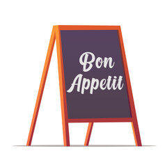 Cafe chalk board with hand lettering Bon Appetit on it isolated on white background.