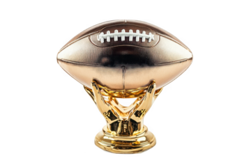 Golden football trophy close up shot on white background on transparent background