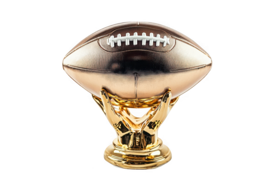 Golden football trophy close up shot on white background on transparent background - Powered by Adobe