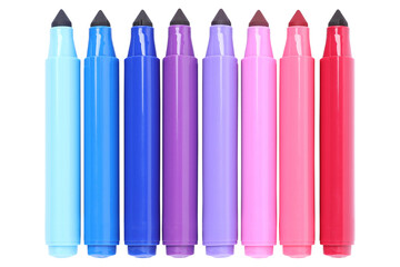 Many colorful markers isolated on white, set