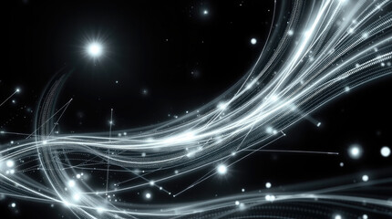 Modern technology background with bright flowing lines and sparkles. Futuristic light wave for technology and innovation themes.