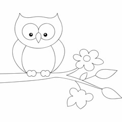 Cartoon owl coloring page simple and minimal line art illustration on white background 
