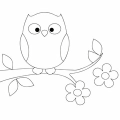 Cartoon owl coloring page simple and minimal line art illustration on white background 