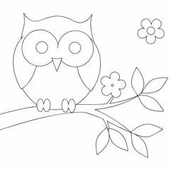 Fototapeta premium Cartoon owl coloring page simple and minimal line art illustration on white background 