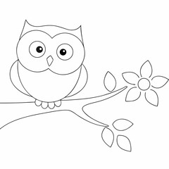 Fototapeta premium Cartoon owl coloring page simple and minimal line art illustration on white background 