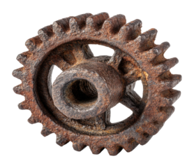 Rusty gear mechanism in industrial vintage aesthetic mechanical isolated on transparent background