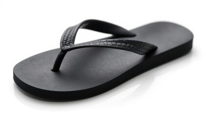 Single black flip-flop isolated on white background , beach, white, product