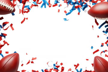 Footballs and confetti celebration on white background on transparent background