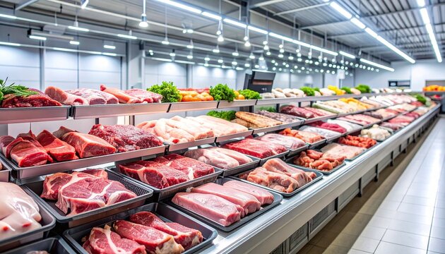  Supermarket Meat Display with Fresh Cuts