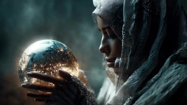 Light of Humanity: Young Arab Girl Holding a Glowing Earth