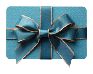 Gift card with elegant blue ribbon online shopping digital content stylish environment top view isolated on transparent background