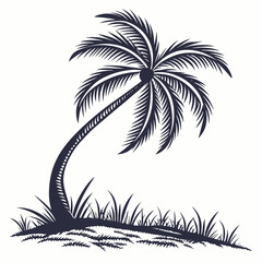 Single palm tree silhouette with curved trunk