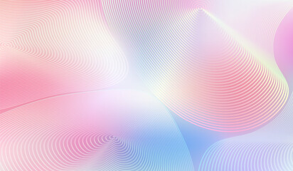 Pink and Blue Abstract Gradient Background with Wavy Lines. Light Pastel Color Pattern Design. Vector Minimal Modern Banner with Round White Lines