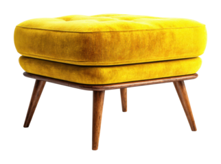 Stylish yellow ottoman furniture modern living room home cozy environment side view isolated on transparent background