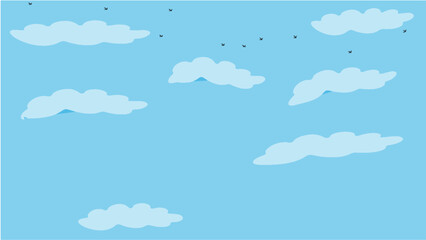 blue sky with clouds and flying little birds