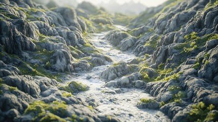 Serene Mossy Creek Bed: A Digital Landscape
