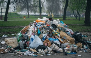 A pile of garbage in the park