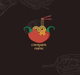 Spicy Chilli and Noodles Logo Design for Asian Cuisine, Restaurants, Fast Food and Food Branding. vibrant logo combining red chilli and noodles, symbolizing spicy, flavorful, and energetic,