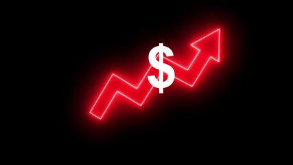 Money increases icon, dollar rate increase stretching arrow up icon .Glowing up arrow with dollar sign. Glowing neon line of dollar sign icon and up arrow isolated on transparent background - Powered by Adobe