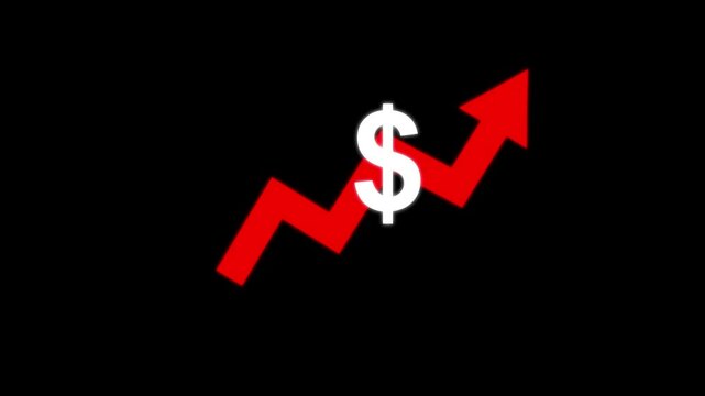 Growth Upward Ascending Potential Profit, graph, arrow, burning arrow Graph with a single arrow animation growth. success business stock dollar. Dollar rising on green background