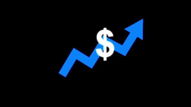 Growth Upward Ascending Potential Profit, graph, arrow, burning arrow Graph with a single arrow animation growth. success business stock dollar. Dollar rising on green background