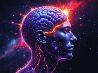 Abstract Portrait of a Woman with Glowing Particles