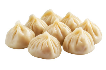 Steamed dumplings close up view on white background on transparent background