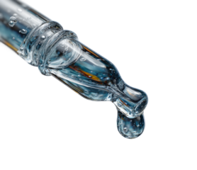 Droplet of clear liquid from glass pipette laboratory scientific experiment isolated on transparent background